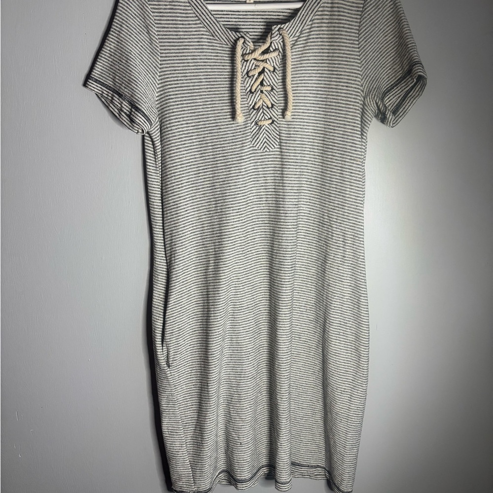 Striped Rope Lace-Up Casual Dress- Fisherman/cottage Core.